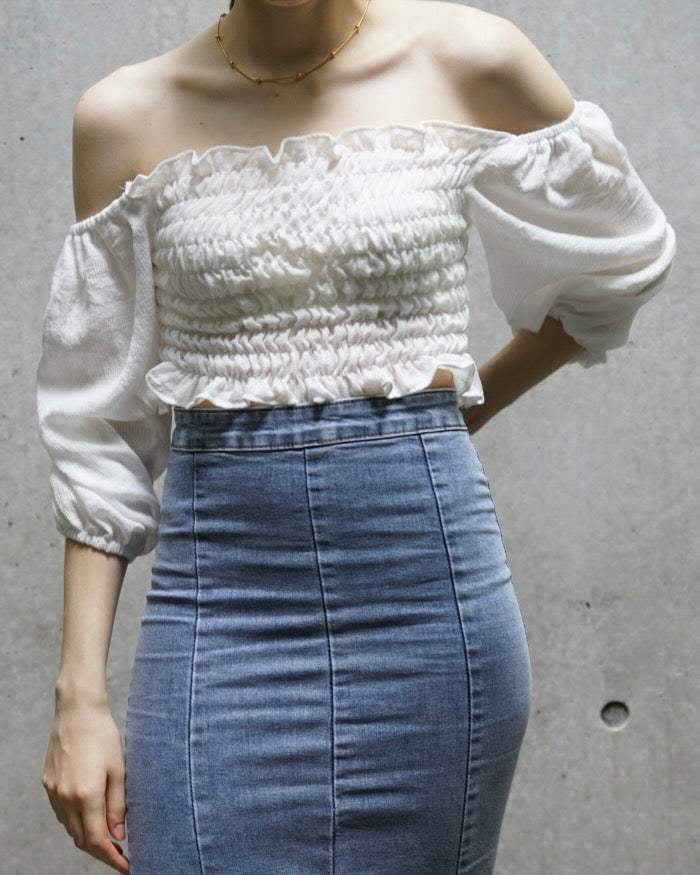 Offshoulder sheer tops