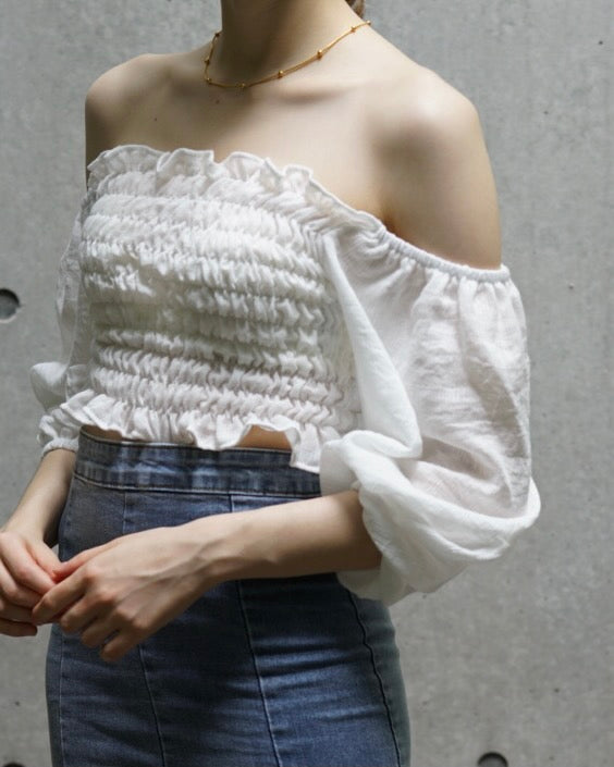 Offshoulder sheer tops