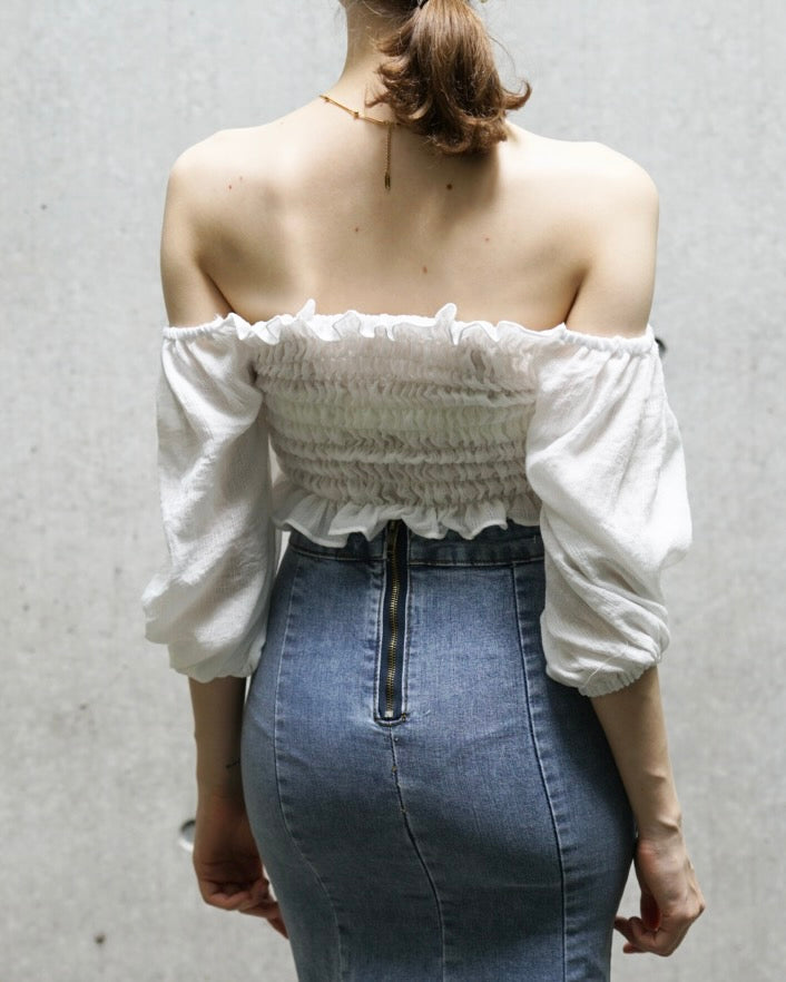 Offshoulder sheer tops