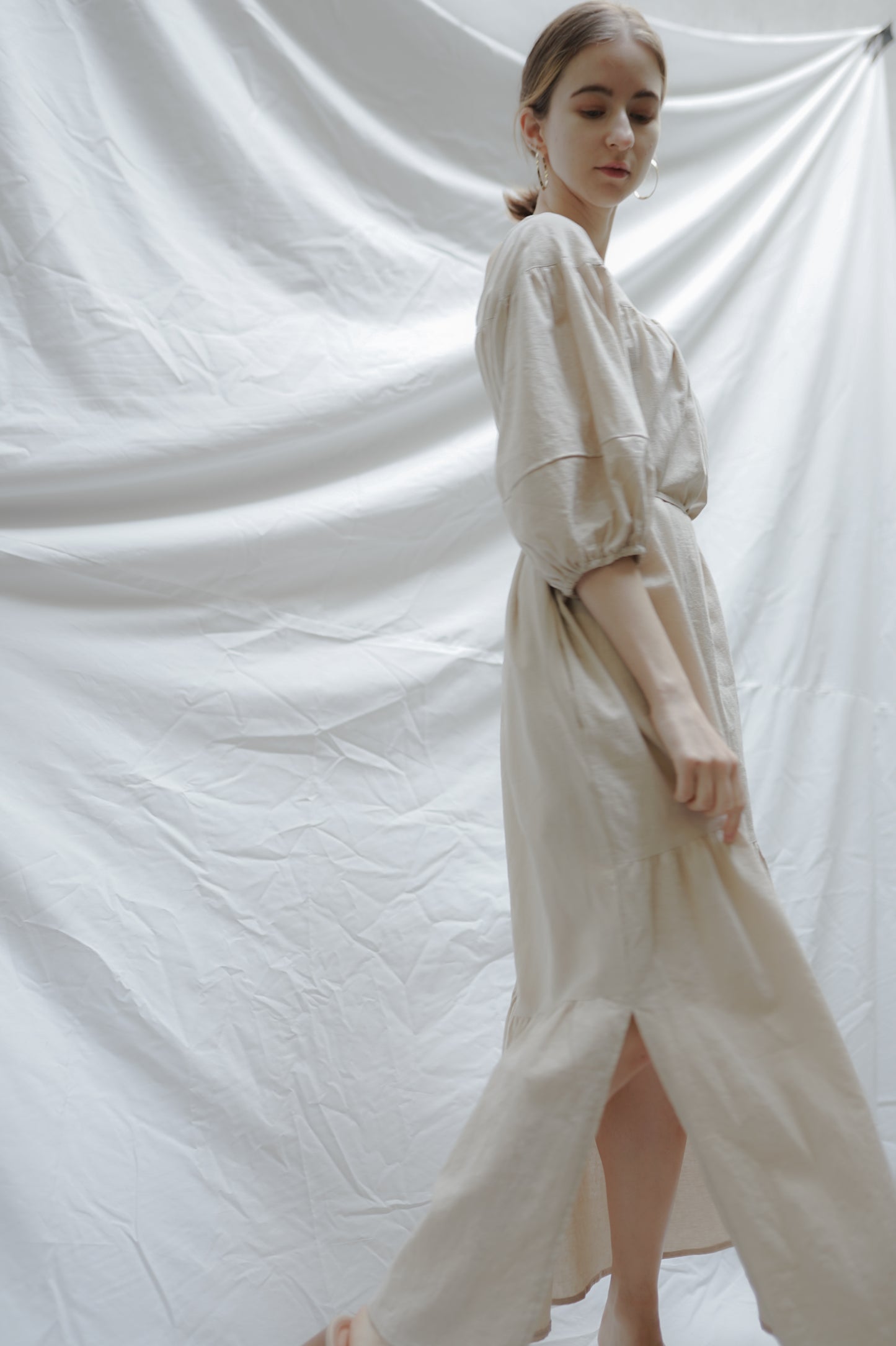 linen volume sleeve one-piece