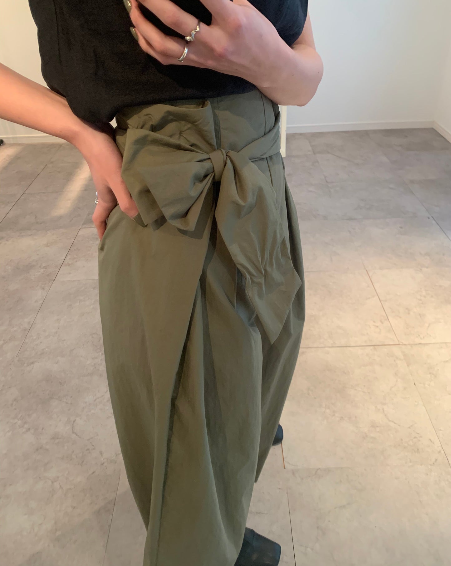 waist ribbon wide pants