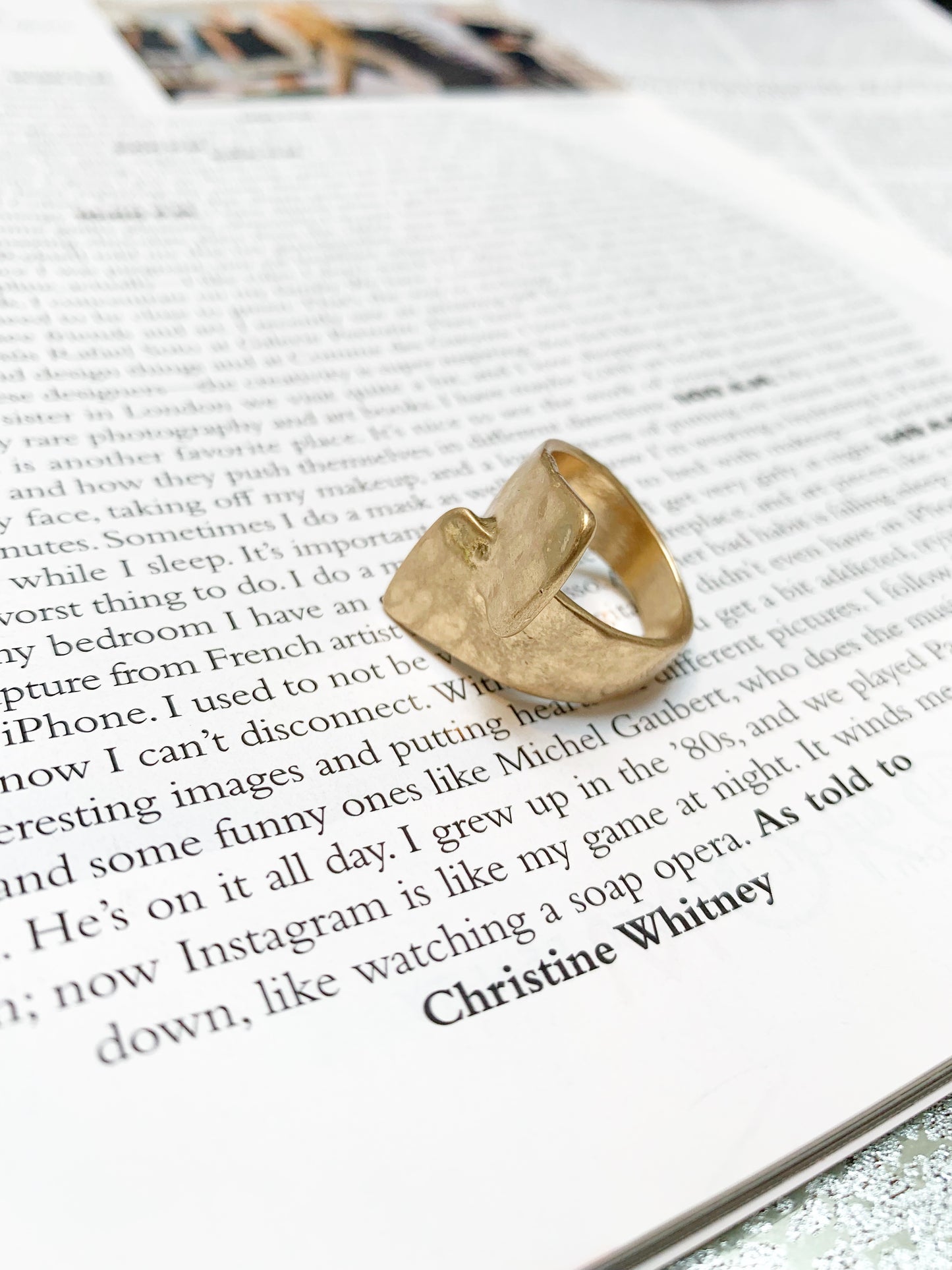 Wide cut design ring.