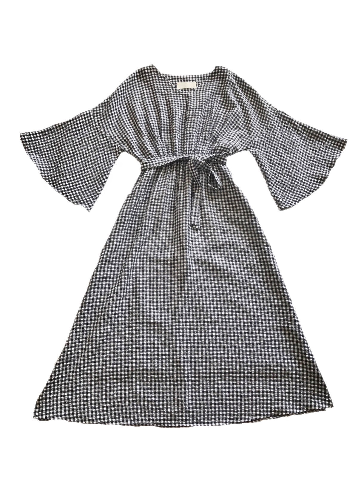 Gingham check long one-piece [YELLOW/BLACK]