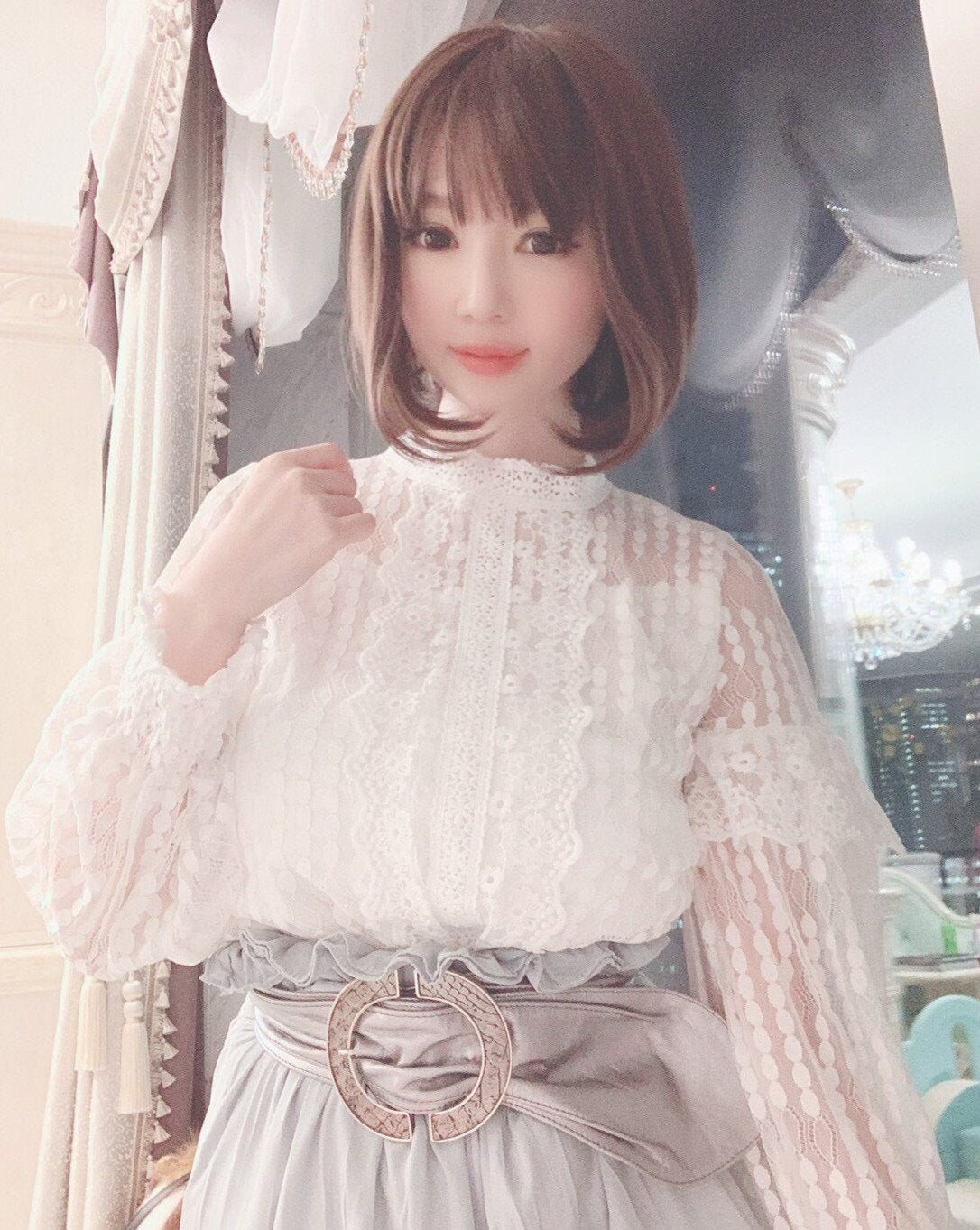 Classical lace blouse [WHITE/BLACK]