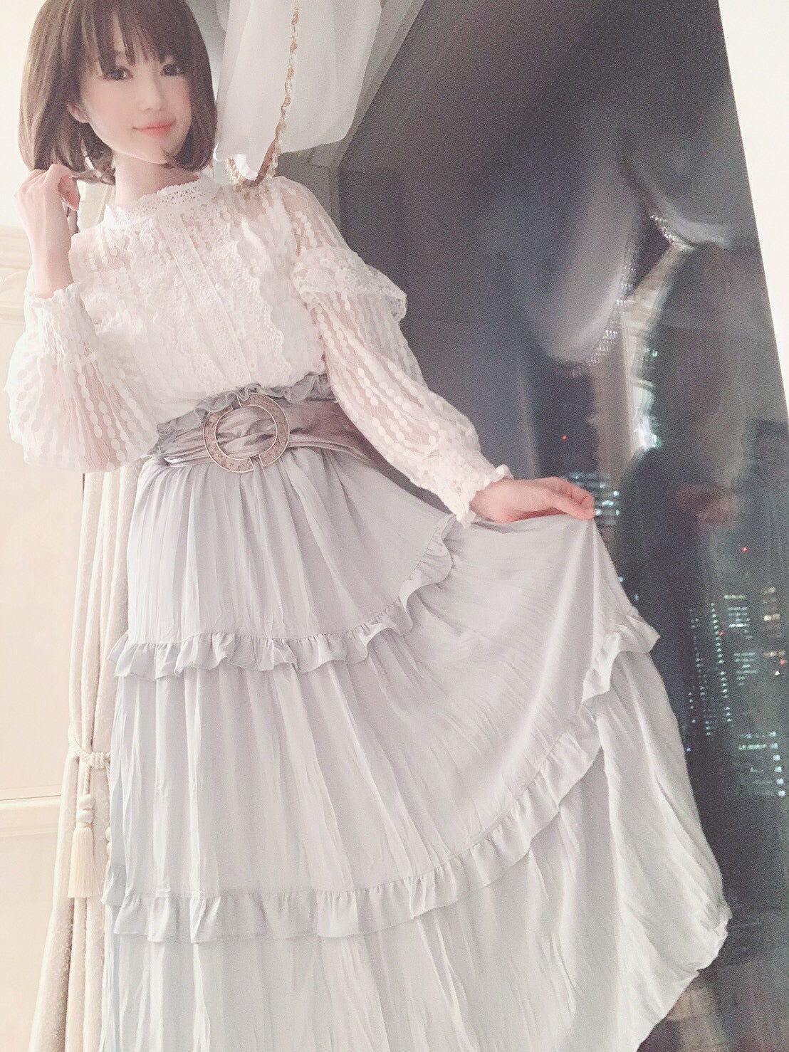 Crinkle tiered skirt