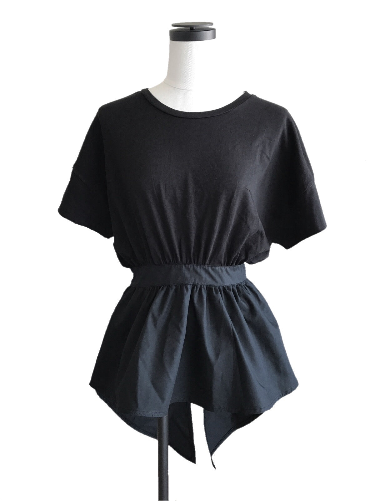 Peplum ribbon blouse[WHITE/BLACK]